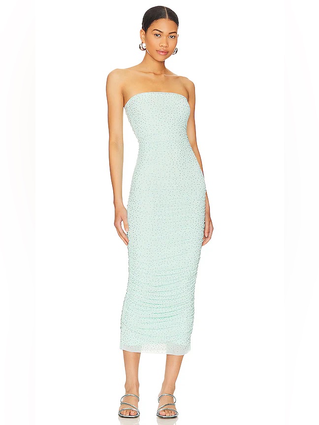 Afrm Covell Strapless Rhinestone Maxi Dress Ice Blue Medium